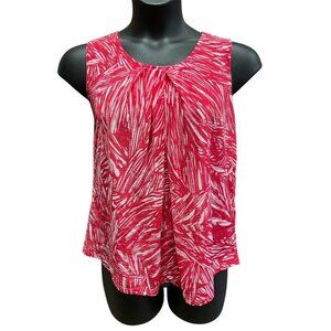 LARGE Liz Claiborne Coral Pink White Sleeveless Top Shirt Polyester Semi Sheer